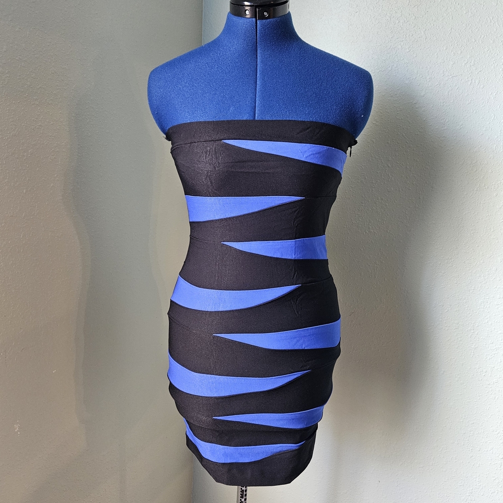 Elegant Black and Blue Strapless Dress
